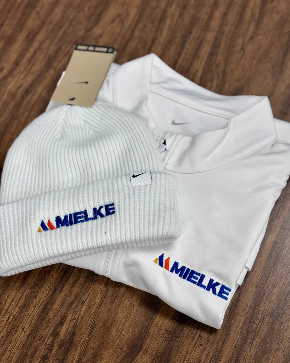 Embroidered construction trade apparel folded and ready for delivery